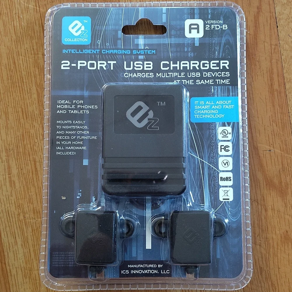 EZ Collection 2-Port USB Charger - Black New In Package Charge Multiple Devices